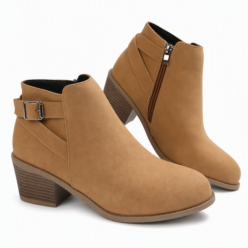 🔥Gratis verzending✈️Dames suède Martin boots met schuine gesp, dikke middenhiel en zijrits, enkellaarzen