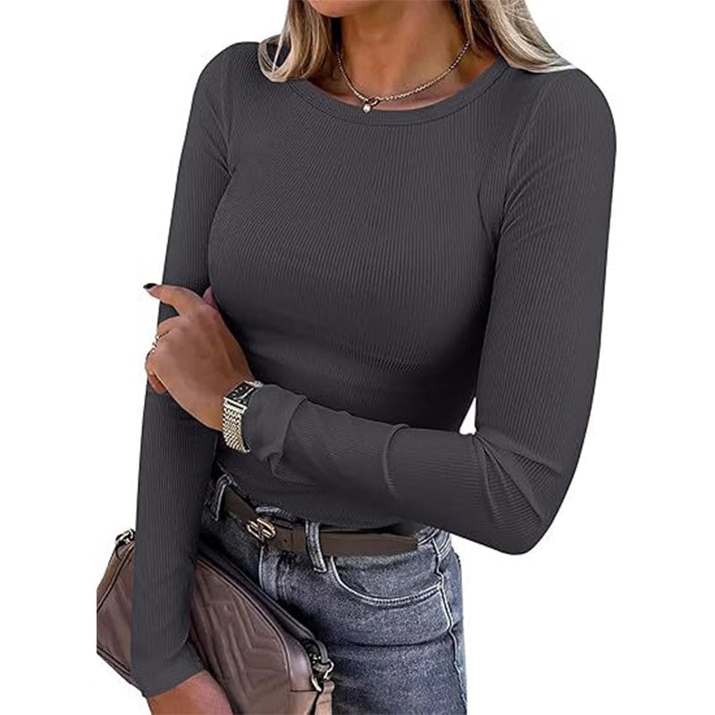 ✨ Tijdloze Basic 🤎 Klassiek Geribd Gebreid Dames Shirt met Ronde Hals – Zacht, Comfortabel & Veelzijdig