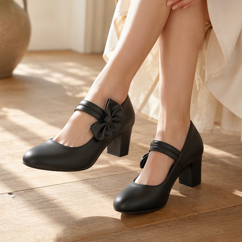 😍Elegante damesschoenen met dikke hak en strikbandje