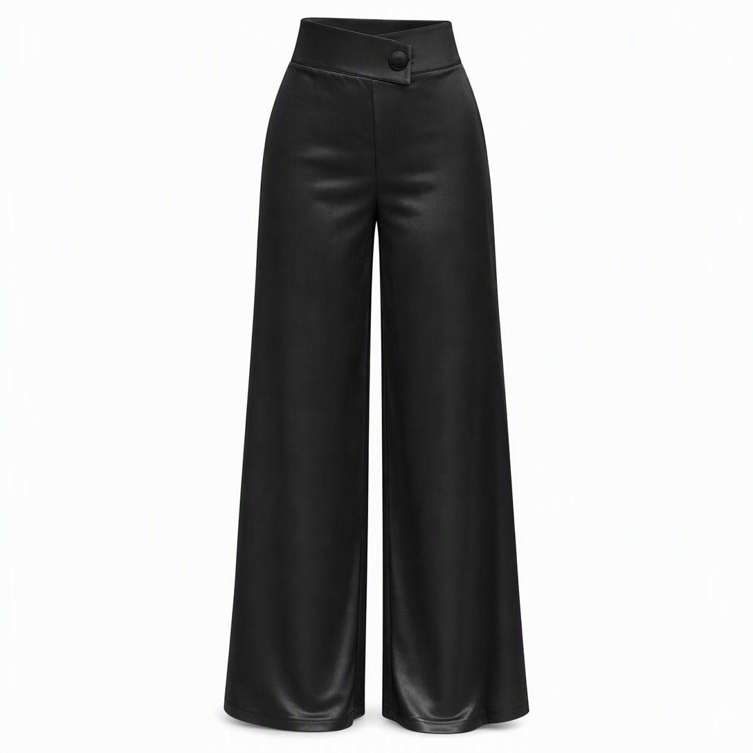 ✨ Nieuwe Collectie – Speciale Prijs! - Elegante satijnen hooggetailleerde wijde pijpen broek met asymmetrische taille ✨ luxe glans, slank silhouet, modieuze asymmetrische taille