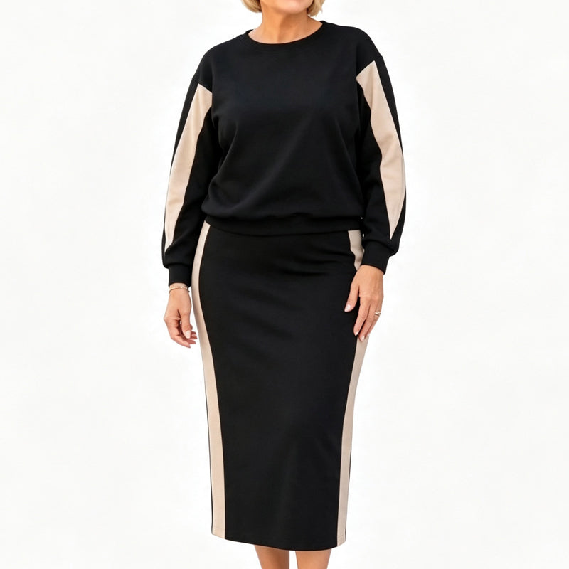 ✈️Gratis verzending✨ Nieuwe Look 💫Elegant 2‑delig dames set sweatshirt + midi rok, comfortabel gebreid ensemble