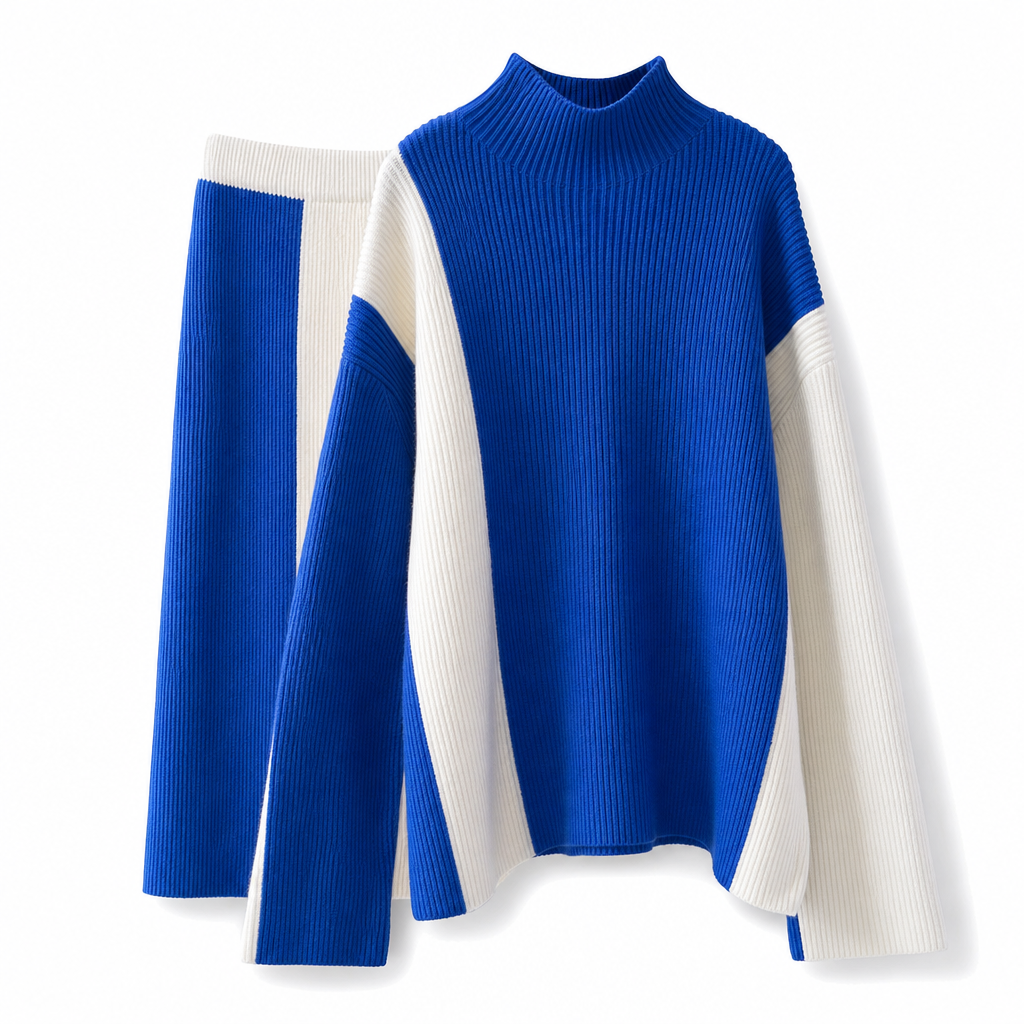 š„Gratis verzendingāļøDames herfst/winter colour block gebreide 2-delige set ā dikke pullover trui en bijpassende rok