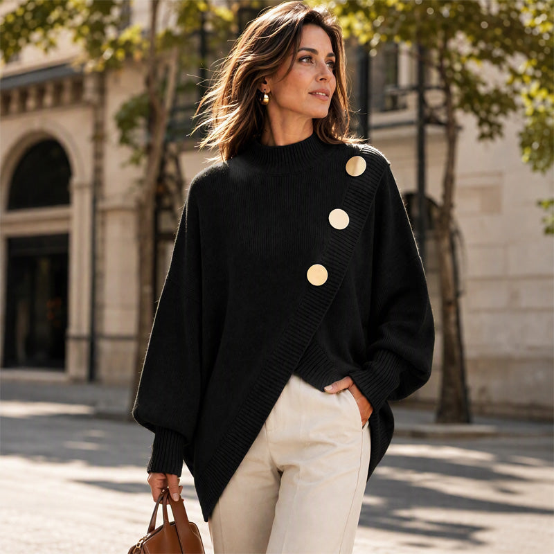 🔥Gratis verzending✈️Dames gebreide trui met asymmetrische onderrand en mock neck