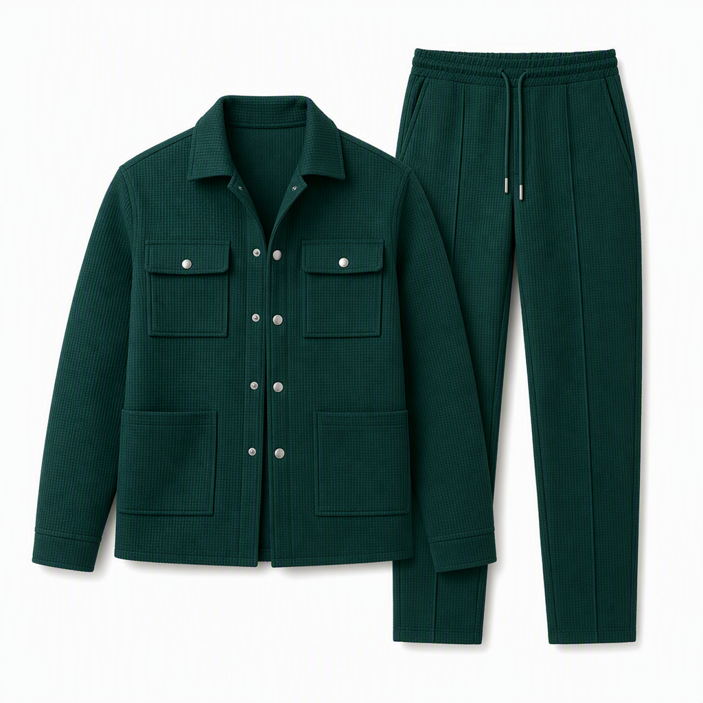 š„Gratis verzendingāļø Heren Casual Wafelgebreide Set met Jack & Broek ā Comfortabele 2-Delige Outfit voor Elke Dag