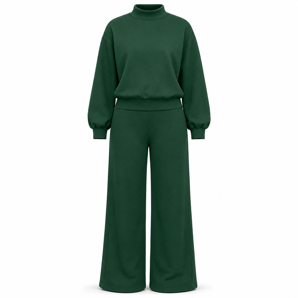š„Gratis verzendingāļøDames Gebreide 2-Delige Loungeset met Mock Neck Sweatshirt & High Waist Wijde Pijpen Broek ā Comfortabele Elegantie voor Elke Dag