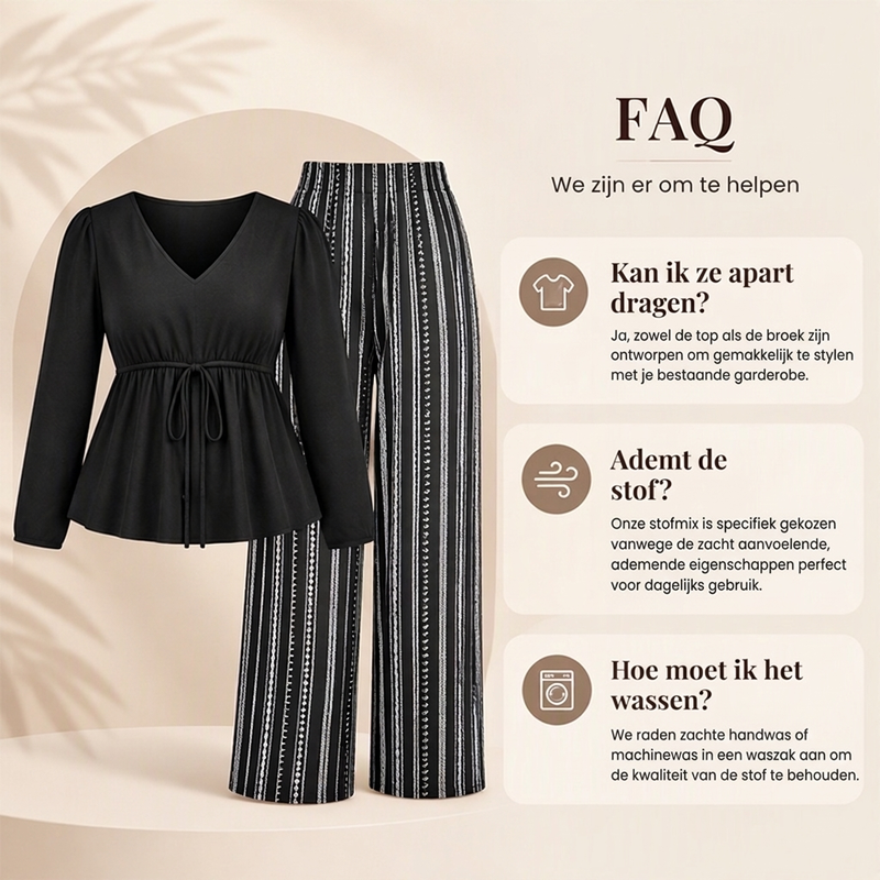 🔥Gratis verzending✈️Dames V-hals Peplum Top en Gestreepte Broek Set 🤍
