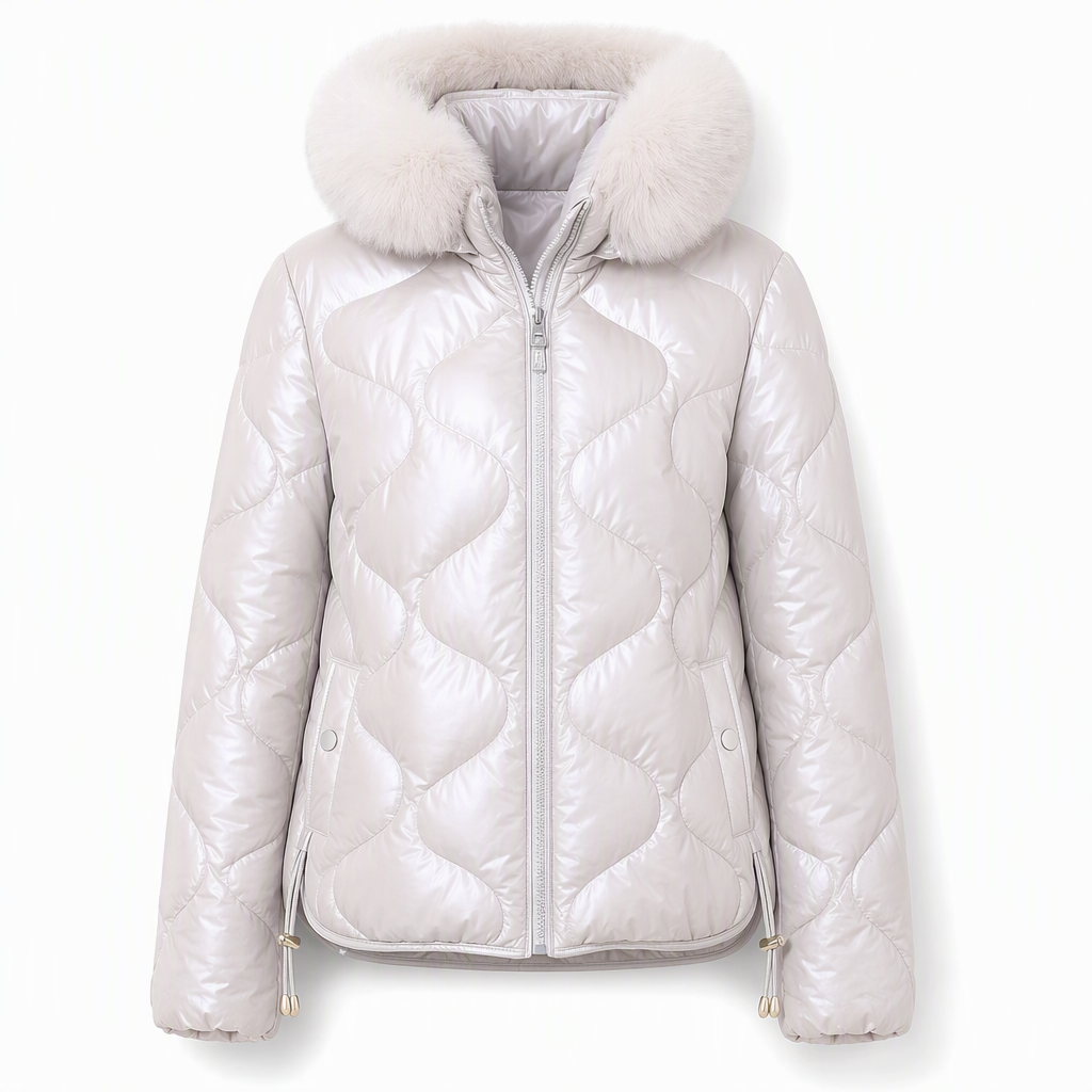 🔥Gratis verzending✈️Glanzende parelmoer hoodie voor dames, gewatteerd met bontkraag, slankpassende winterjas van katoen