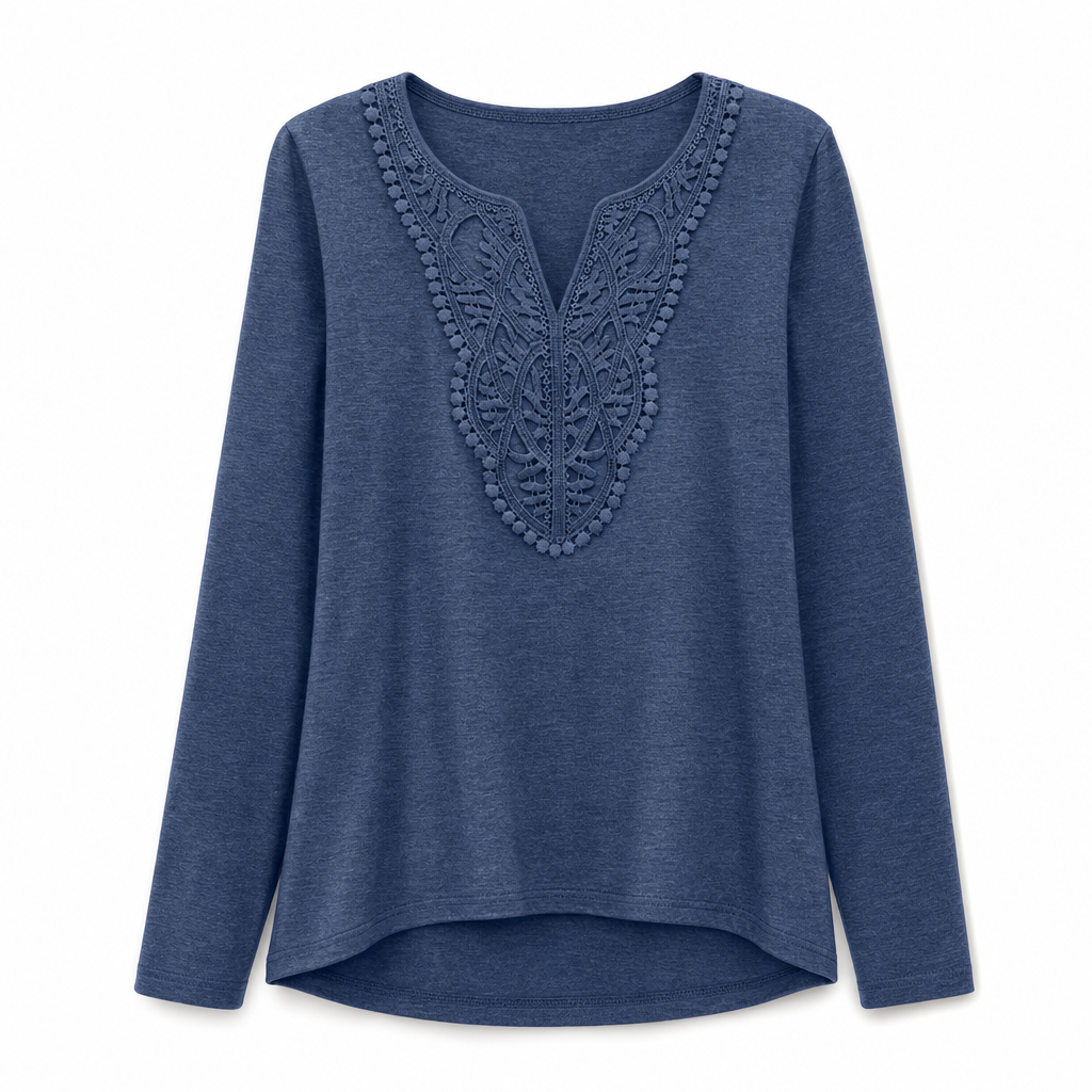😍Dames Boheems Kant V-Hals Lange Mouwen Losse Fit Blouse