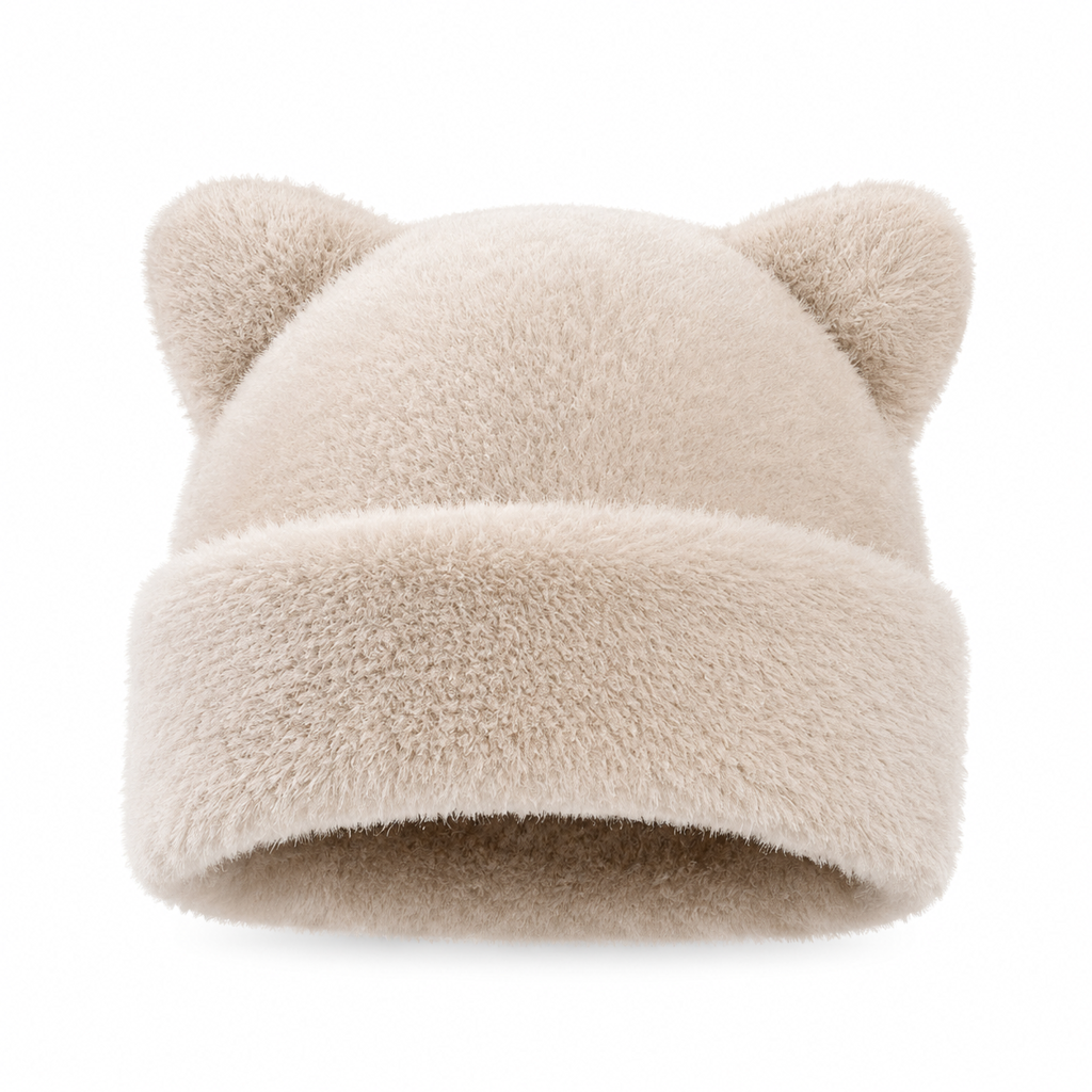 🐱Damesmuts van pluizig imitatiefur (mink) met schattige berenoortjes – warme wintermuts voor koud weer🧢