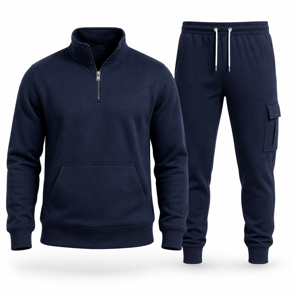 🔥Gratis verzending✈️Twee delig Herenset met sweatshirt met halve rits en cargobroek met joggingpasvorm