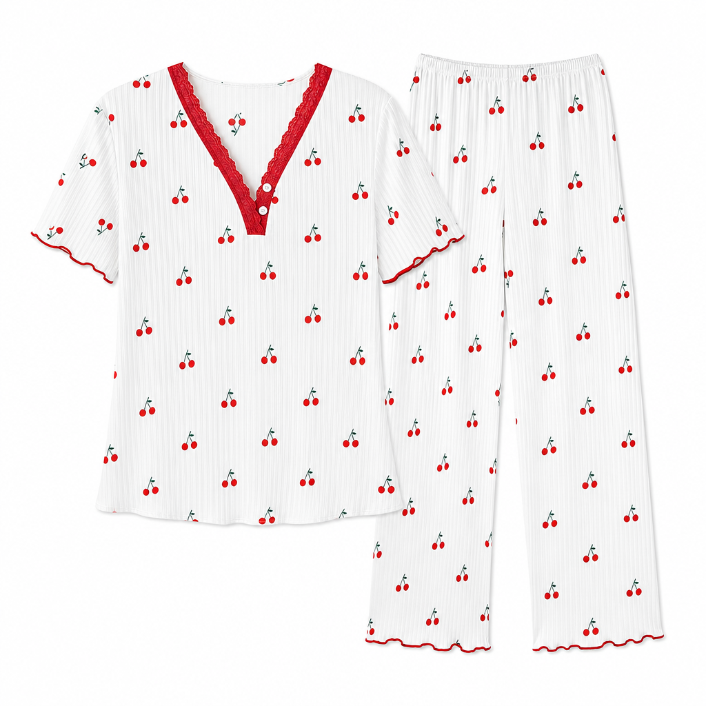 😍Dames Pyjamaset met Print: Korte Mouwen Top en Lange Broek, Comfortabele Rekbare Loungewear