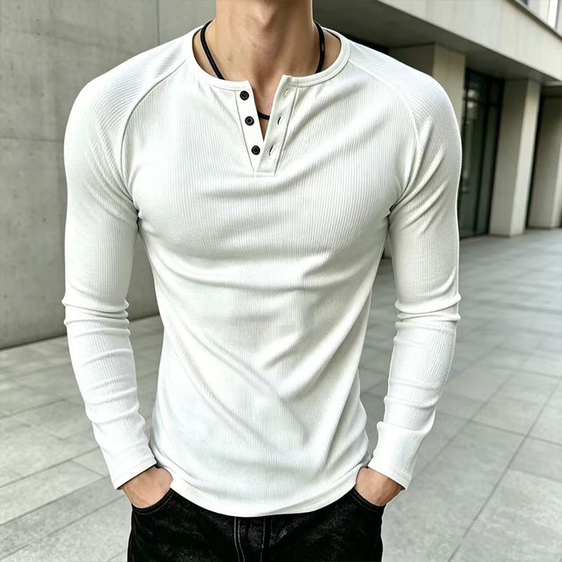 💪Heren Casual Slim Fit Geribde Henley T-Shirt
