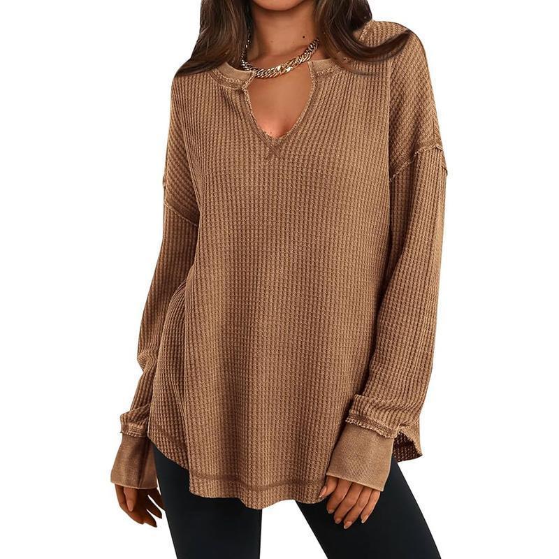 🔥Populair product !✨Dames Wafelbreisel Lange Mouwen V-Hals Top