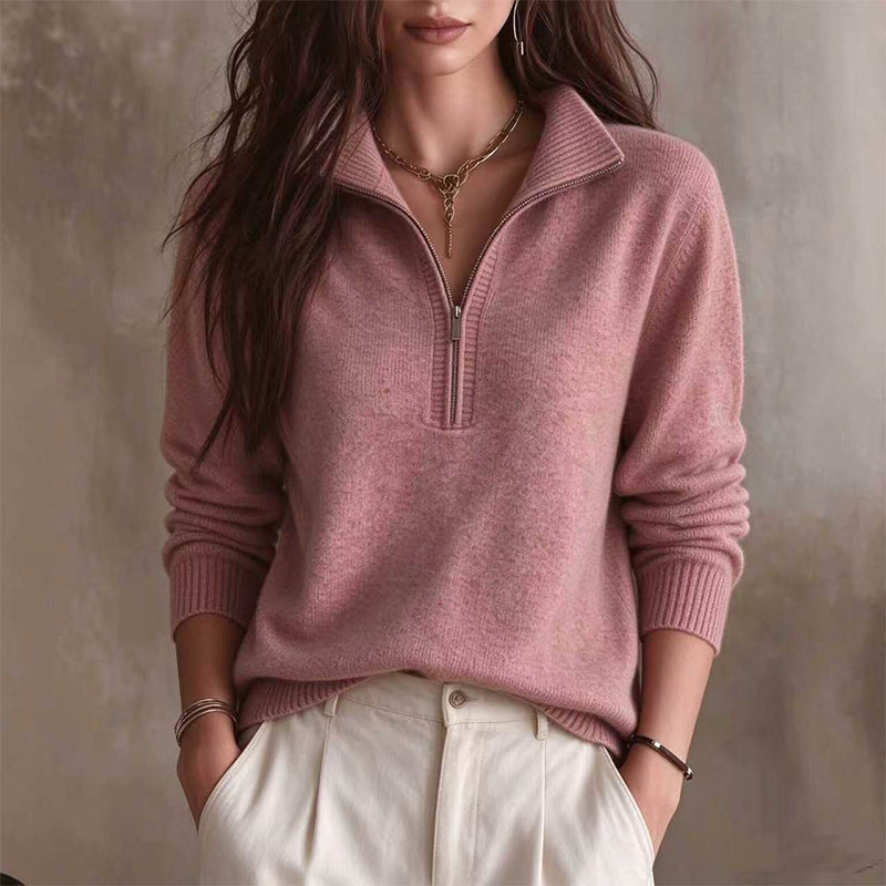 🔥Gratis verzending✈️Vrouwen Casual Effen Kleur Halve Rits Trui