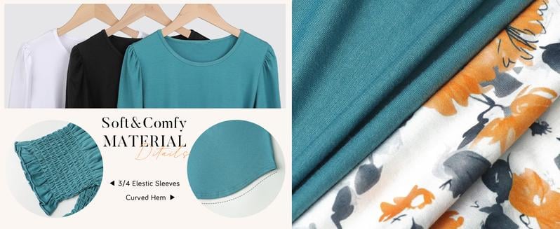 🔥Uitverkoop 50% KORTING💝✨Damesblouse met 3/4 mouwen en gesmokte manchetten