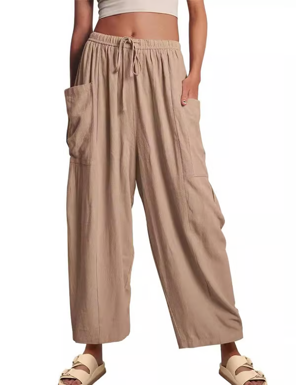 👖Vrijetijdsbroek in linnen met wijde pijpen voor dames