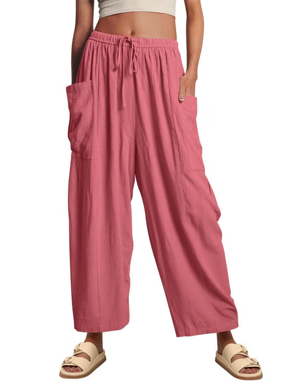 👖Vrijetijdsbroek in linnen met wijde pijpen voor dames