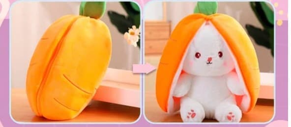 Aardbeienkonijntje omgetoverd tot een knuffelig fruitpopje