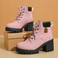 🔥【35-42】 👢✨2025 Nieuw voor dit najaar: enkellaarzen met dikke hak en plateauzool – retro model met vetersluiting voor dames
