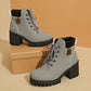 🔥【35-42】 👢✨2025 Nieuw voor dit najaar: enkellaarzen met dikke hak en plateauzool – retro model met vetersluiting voor dames