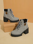 🔥【35-42】 👢✨2025 Nieuw voor dit najaar: enkellaarzen met dikke hak en plateauzool – retro model met vetersluiting voor dames