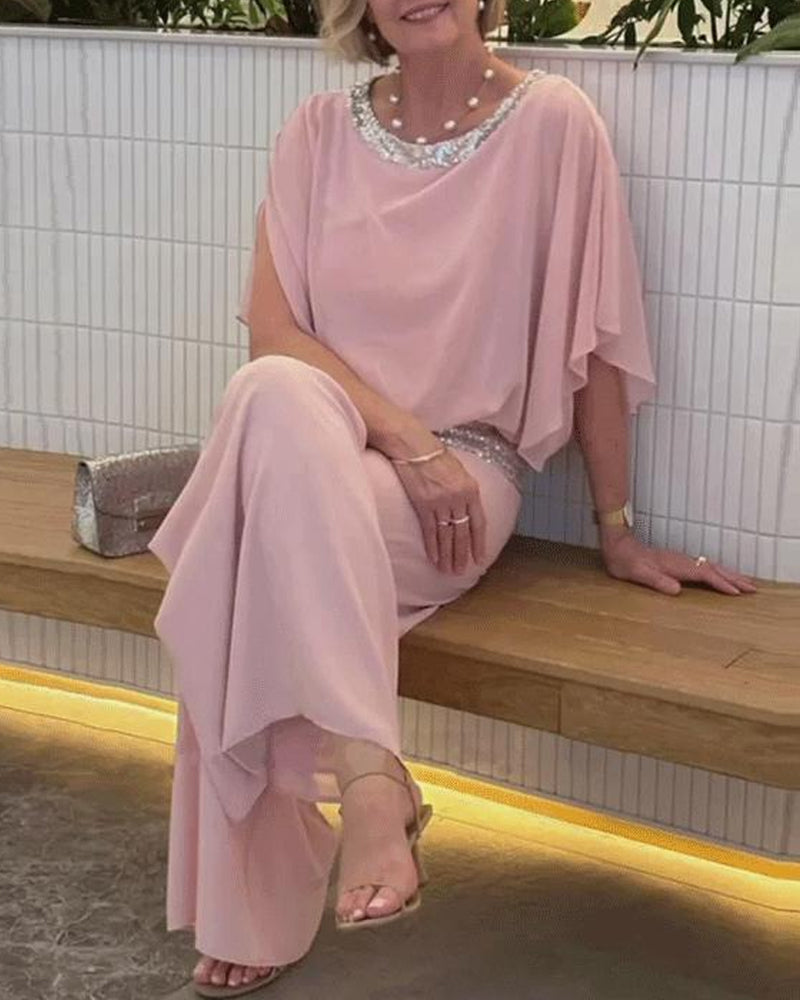 🔥Grote verkopen 49% Korting💃Elegante tweedelige set met colorblock en pailletten（Geen verzendkosten）