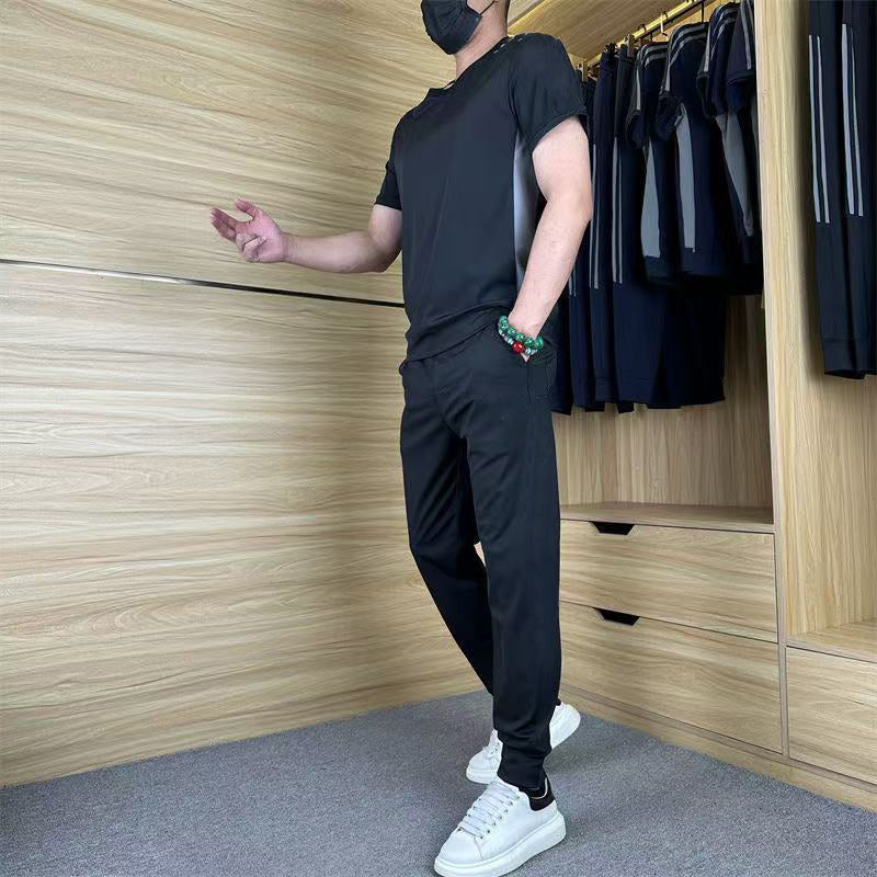 ✨Heren casual sport 2-delige set - T-shirt met korte mouwen en lange broek