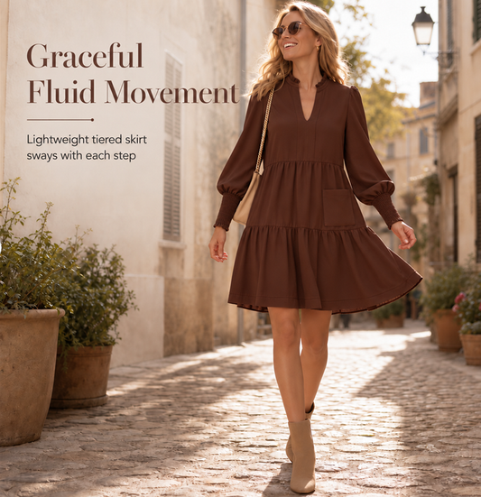 ✨ Trendy Favoriet 💕 Dames Mini-Jurk met V-Hals & Gelaagde Volants – Vrouwelijk, Speels & Elegant 👗