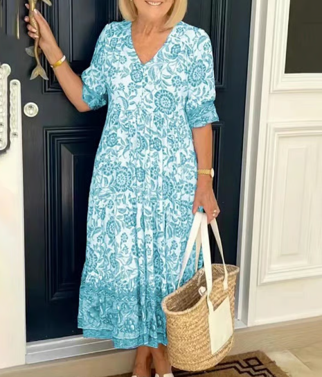 👗V-hals gezellige Bohemian jurk in de nieuwste stijl✨
