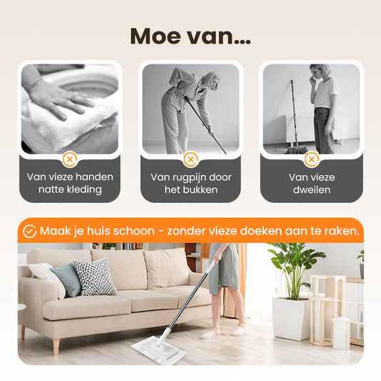 🔥55% KORTING🧹 Herbruikbare Stofmaap Set – Automatische Bionische Klem, 39" Verlengbare Staalsteel, 360° Draaiend + Milieuvriendelijk (Meerdere Oppervlaktes)!