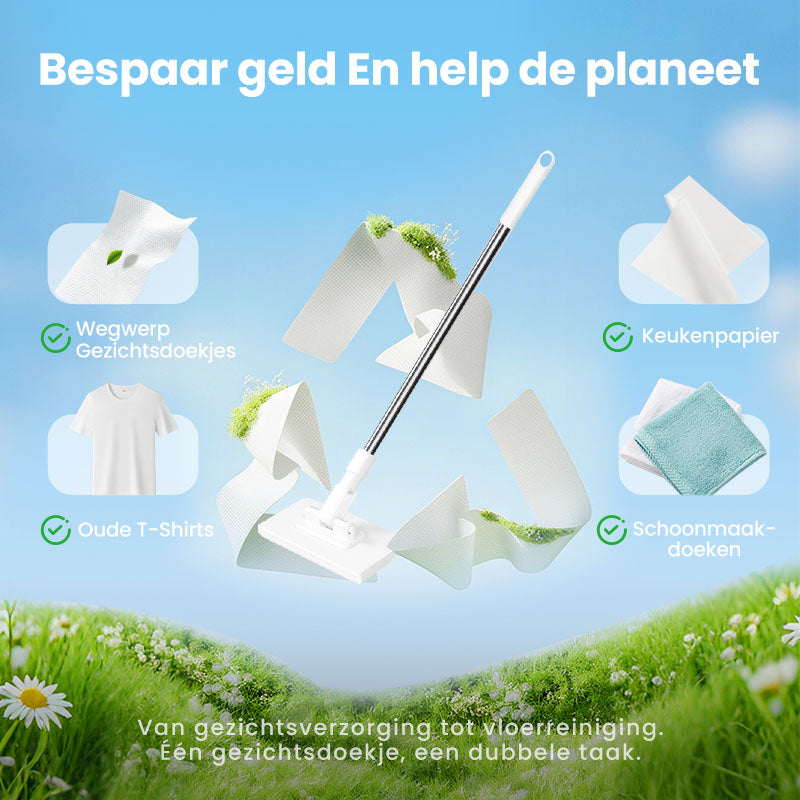 🔥55% KORTING🧹 Herbruikbare Stofmaap Set – Automatische Bionische Klem, 39" Verlengbare Staalsteel, 360° Draaiend + Milieuvriendelijk (Meerdere Oppervlaktes)!