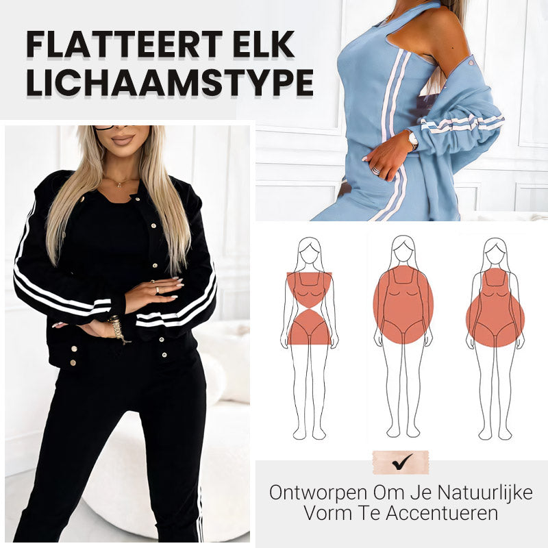 🔥 Nieuw Binnen – 50% KORTING! ✨ Dames 3-Delige Set met Baseballjack & Broek 👗 Trendy, Comfortabel & Complete Look