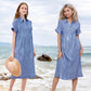 🛍️Nieuwe exclusieve zomerkleding👗Gestreepte revers-overhemdjurk met knopen | Met functionele zakken