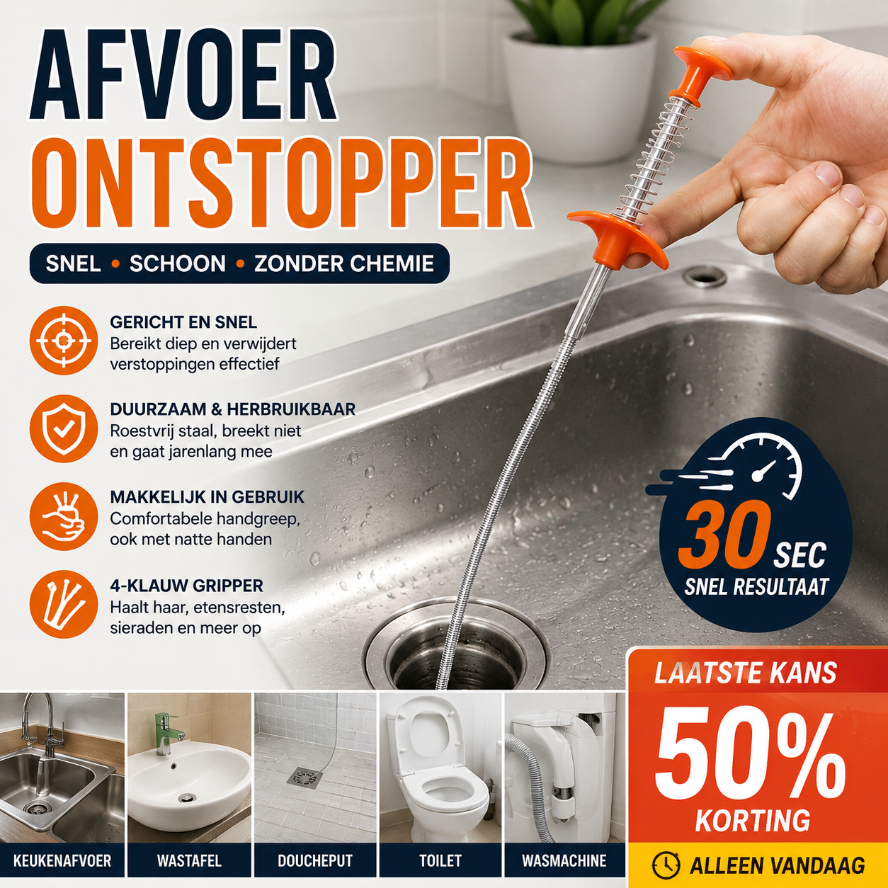 🛠️ Flexibele Afvoer Ontstopper met Grijperklauw – Weg met Verstoppingen in Seconden 💧