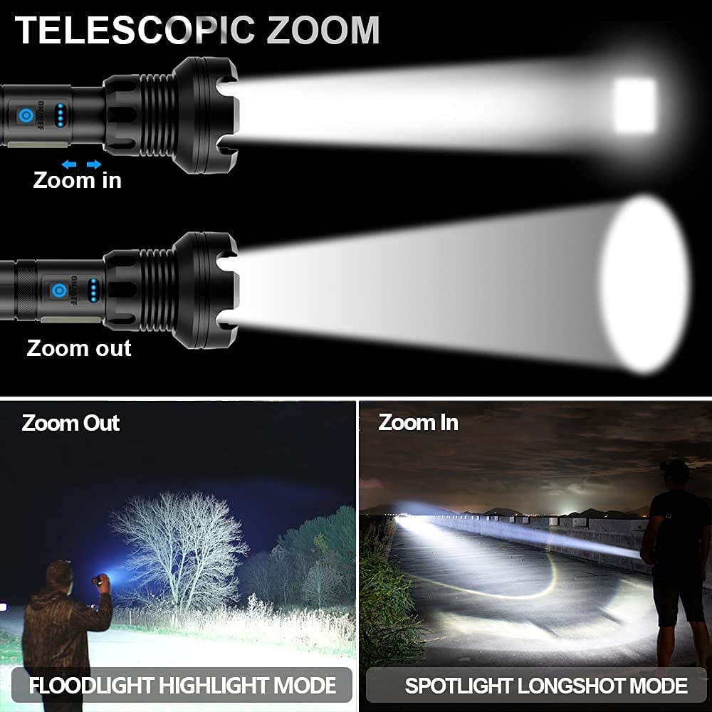 ✨ 90000 lumen tactische LED-zaklamp – 3 jaar garantie, oplaadbaar en te gebruiken als powerbank! ⚡🔦