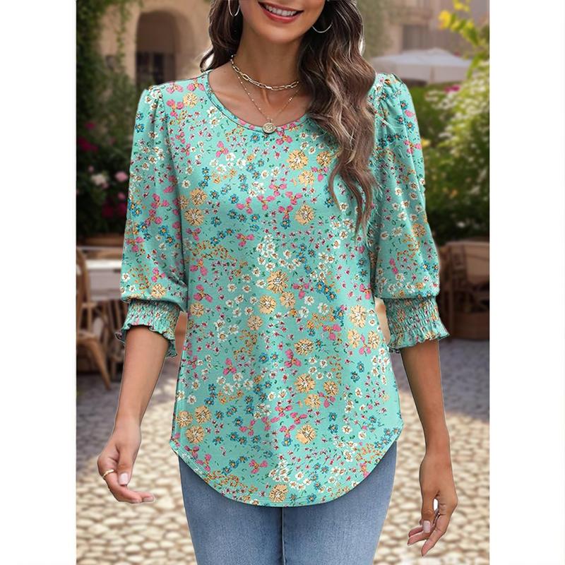 🔥Uitverkoop 50% KORTING💝✨Damesblouse met 3/4 mouwen en gesmokte manchetten