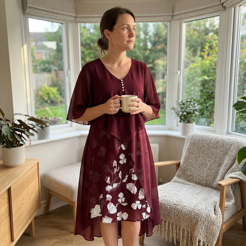 🌸 Nieuwe Collectie 👗 Chiffon Jurk met 2-in-1 Look – Elegante laagjesstijl, luchtige pasvorm & vrouwelijke uitstraling ✨