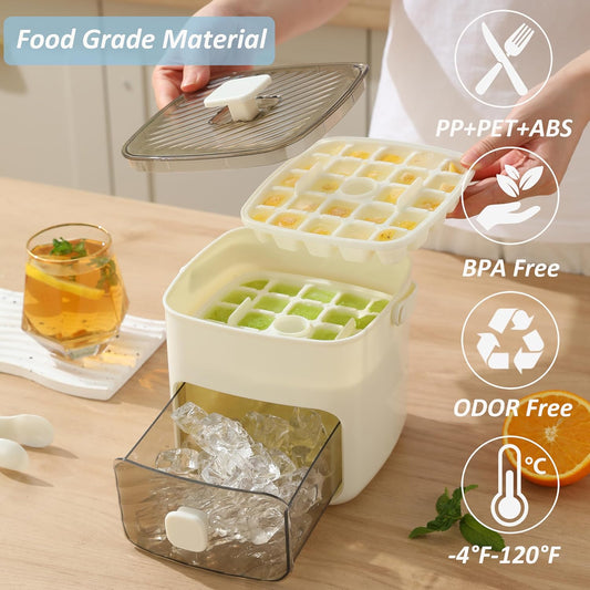 🔥Zomer essentials🔥Ice Cube -dienblad met deksel en bak, ijsbakken voor vriezer, flexibele ijsblokjesbakken