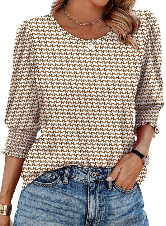 🔥Uitverkoop 50% KORTING💝✨Damesblouse met 3/4 mouwen en gesmokte manchetten