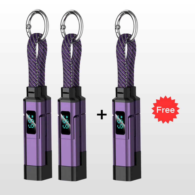 🔋4-in-1 Sleutelhanger Laadkabel met Display – Draagbare Snellaadkabel tot 65W met Live Wattage Monitor