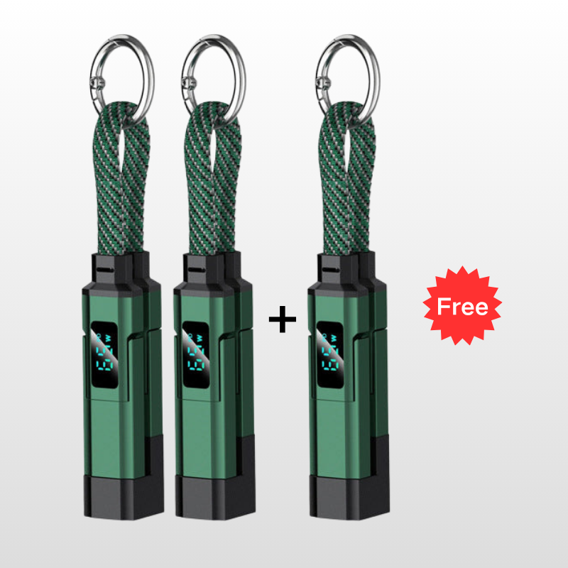 🔋4-in-1 Sleutelhanger Laadkabel met Display – Draagbare Snellaadkabel tot 65W met Live Wattage Monitor