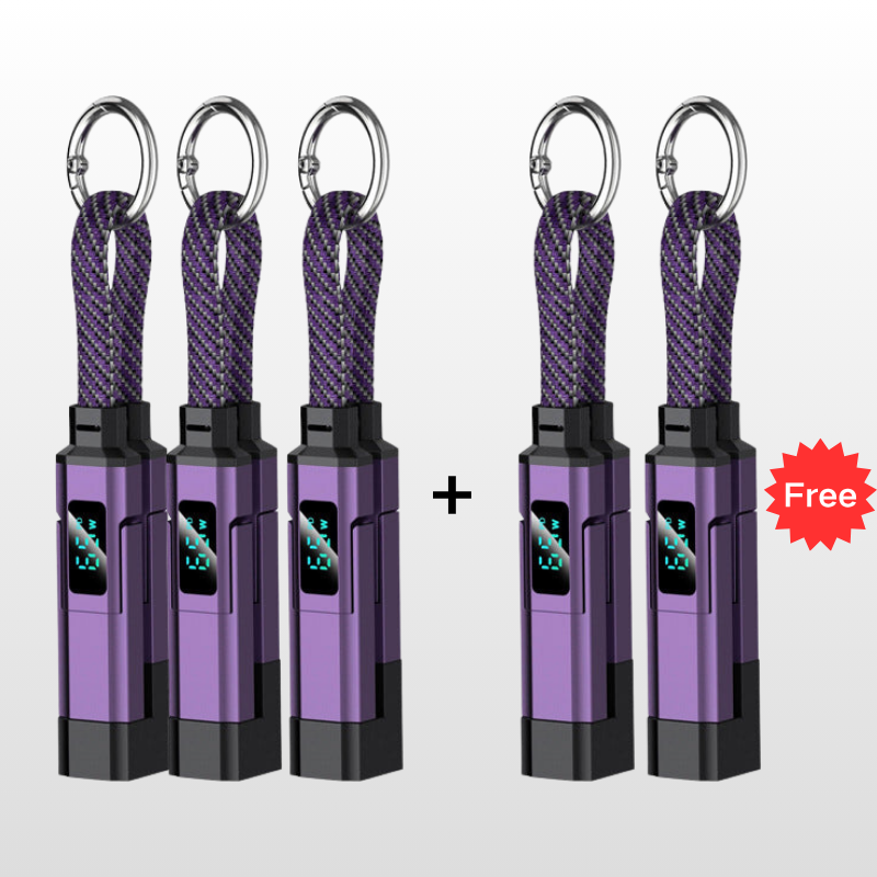 🔋4-in-1 Sleutelhanger Laadkabel met Display – Draagbare Snellaadkabel tot 65W met Live Wattage Monitor