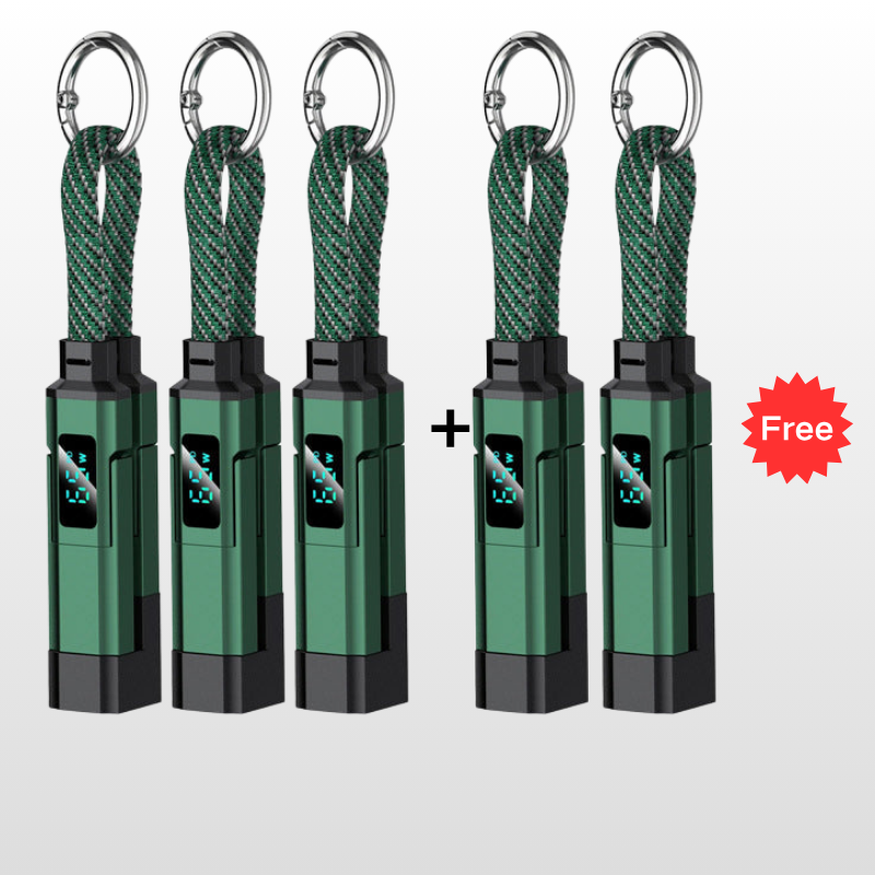 🔋4-in-1 Sleutelhanger Laadkabel met Display – Draagbare Snellaadkabel tot 65W met Live Wattage Monitor