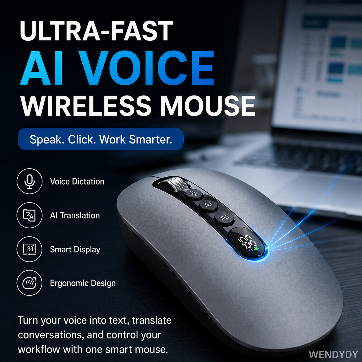 🖱️50% OFF! 💥 AI Smart Voice Wireless Mouse – 1600 Words/Min, Translation Hub, Ergonomic ✨