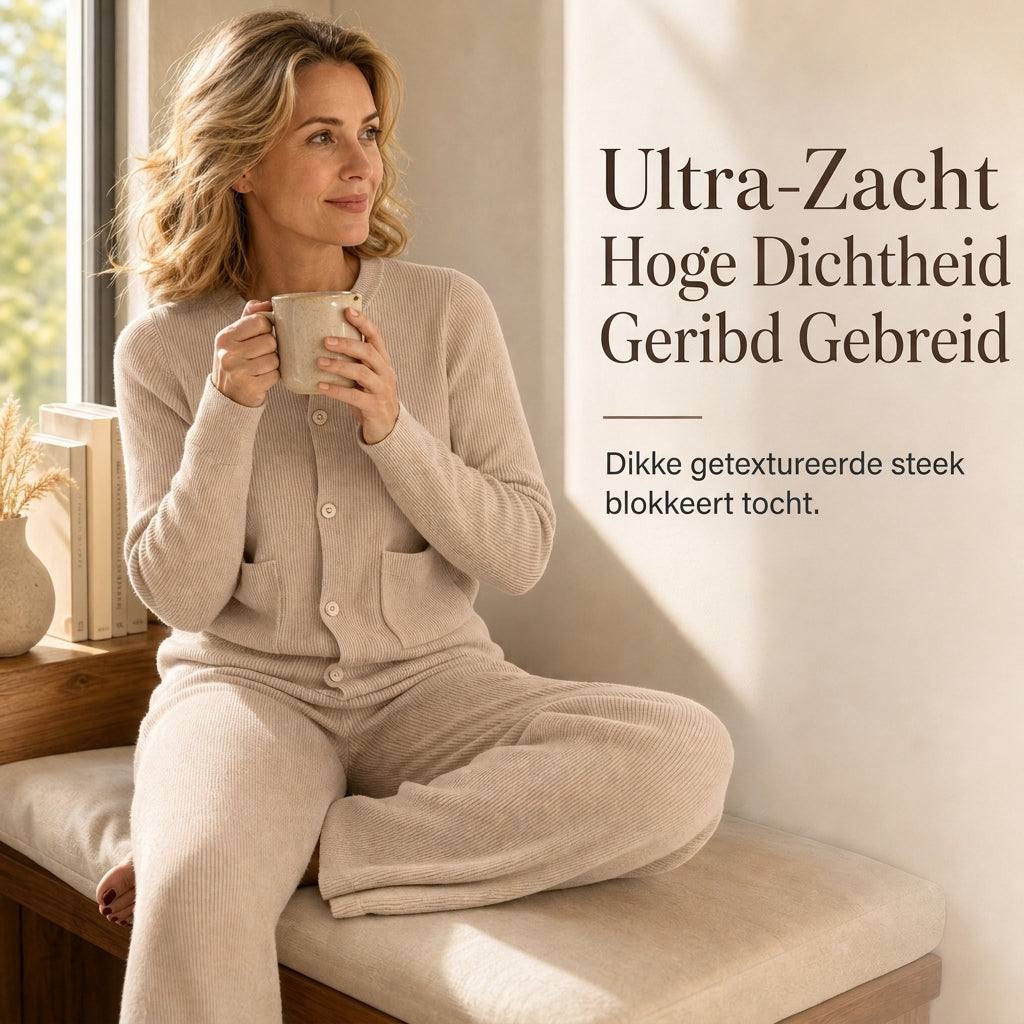 🍂 Tijdloze Comfort Look ✨ Dames Gebreide 2-Delige Set met Vest & Wijde Broek – Zacht, Elegant & Makkelijk te Stylen