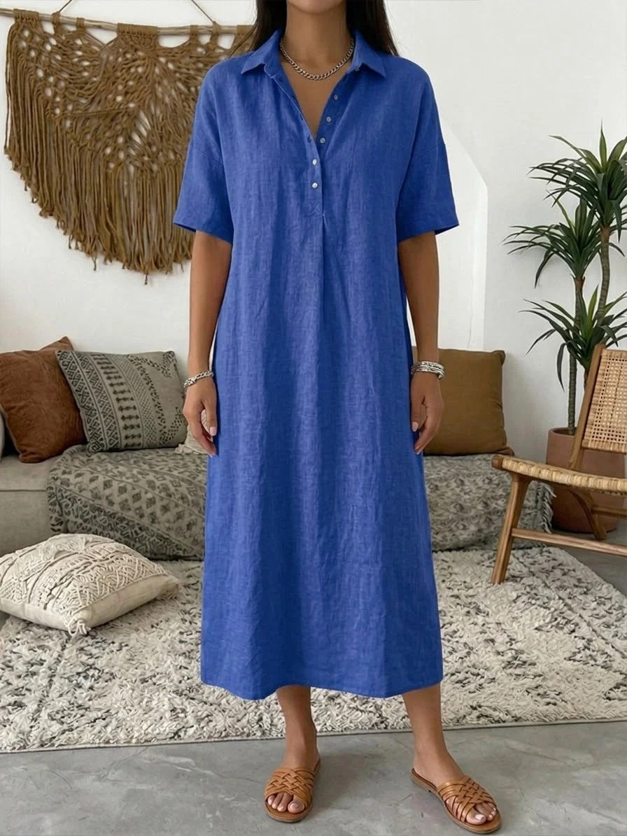 Women's Casual Linen Blend Shirt Dress