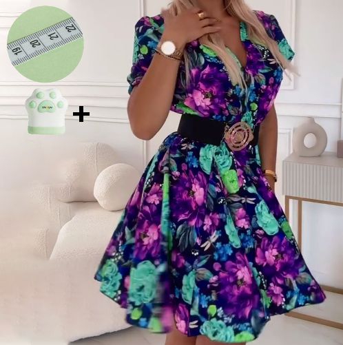 🔥2025 Hot Sale🔥Mini jurk met bloemenprint en V-hals voor dames