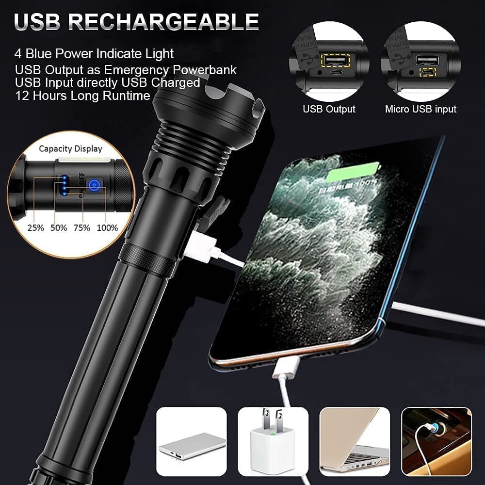✨ 90000 lumen tactische LED-zaklamp – 3 jaar garantie, oplaadbaar en te gebruiken als powerbank! ⚡🔦