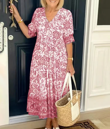 👗V-hals gezellige Bohemian jurk in de nieuwste stijl✨