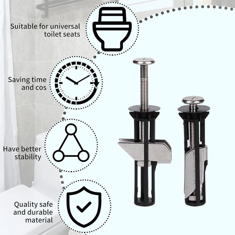 🔥 Koop 1, Krijg 1 Gratis ! ✨ Versterkte Bevestigingsset voor Toiletbril - Roestvrij Staal, Universele Maat, Eenvoudige Montage zonder Schroevendraaier 🔧🚽